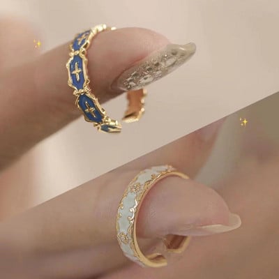 Моден емайлиран цветен отворен пръстен за жени Vintage Drops Oil Ins Style Деликатен кръст пръстен Бижута Подходящи неща за двойка
