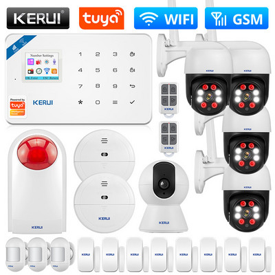 KERUI W181 Tuya Smart WIFI GSM охранителна алармена система работи с Alexa Домашен детектор за движение Сензор за врати и прозорци IP камера
