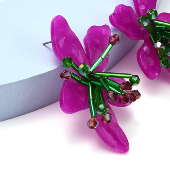 Сладки корейски ръчно изработени обеци с лилави цветя Обеци от акрилна смола за жени Бохемски сватбени бижута Аксесоари