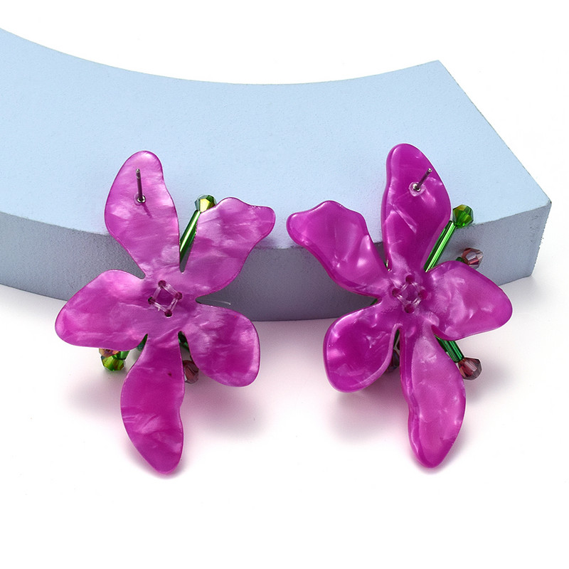 Cercei drăguți coreeani lucrați manual cu flori violete Cercei din rășină acrilică pentru femei Accesorii de bijuterii de nuntă boeme
