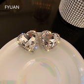 FYUAN cercei cu clemă de cristal cu inimă de dragoste pentru femei Bijoux fără străpungeri geometrici cu strass pentru ureche, bijuterii de referință