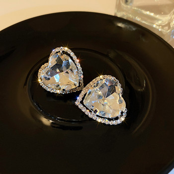 FYUAN Love Heart Crystal Clip Обеци за жени Bijoux No Piercing Geometric Rhinestone Ear Clip Statement Jewelry