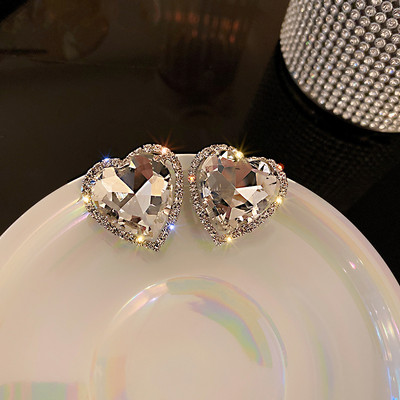 FYUAN cercei cu clemă de cristal cu inimă de dragoste pentru femei Bijoux fără străpungeri geometrici cu strass pentru ureche, bijuterii de referință