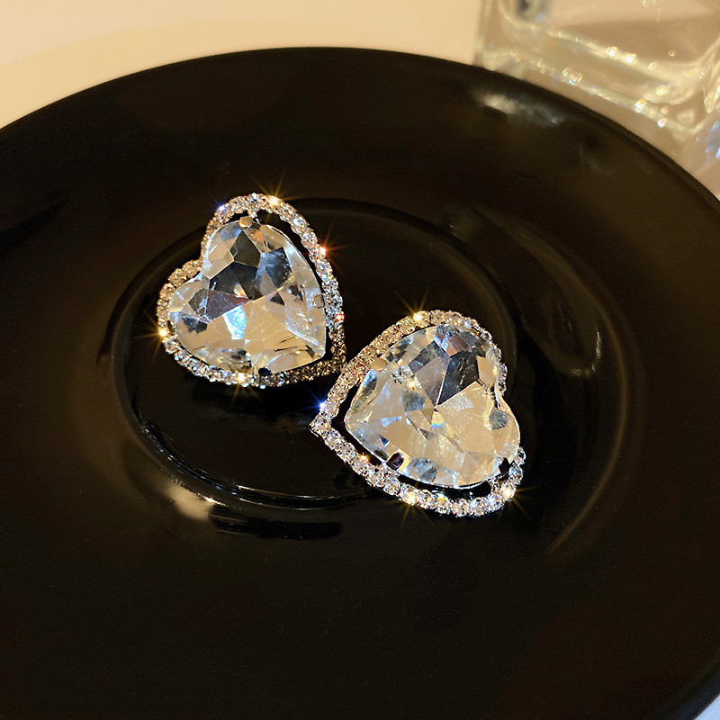FYUAN cercei cu clemă de cristal cu inimă de dragoste pentru femei Bijoux fără străpungeri geometrici cu strass pentru ureche, bijuterii de referință