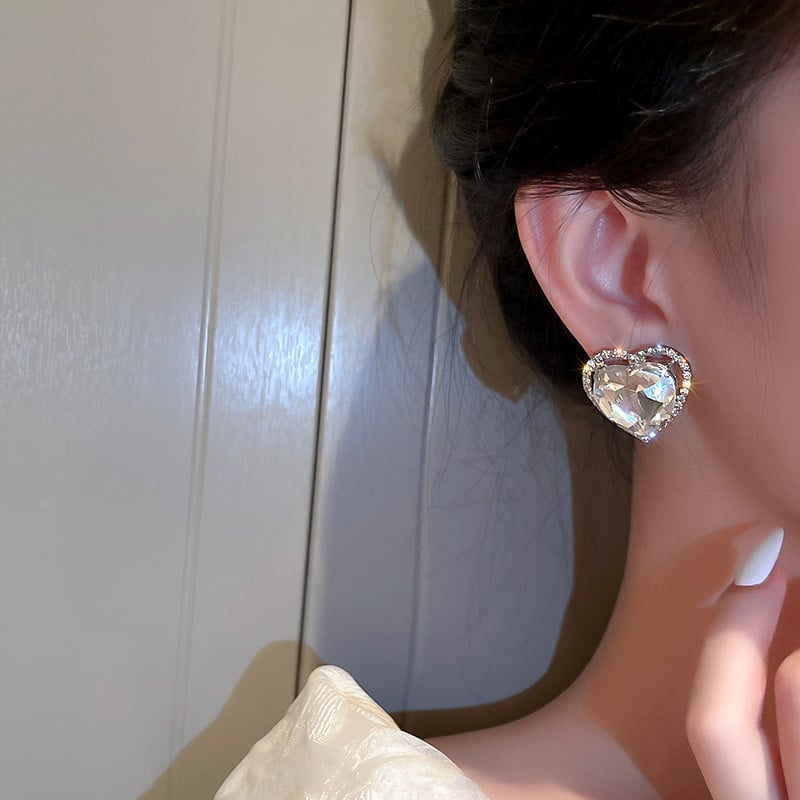 FYUAN cercei cu clemă de cristal cu inimă de dragoste pentru femei Bijoux fără străpungeri geometrici cu strass pentru ureche, bijuterii de referință
