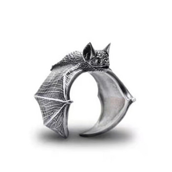 Готически вампирски пръстени с прилеп за мъже и жени със сребърно покритие прилеп Камея Хелоуин Вещица Кристален пръстен Съвместен подарък Бижута