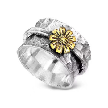 Винтидж гравирани пръстени с цветя на маргаритки за жени, въртящи се свободно въртящи се пръстени, антистресови, тревожни пръстени, женски бижута, подарък
