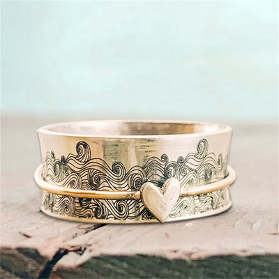 Винтидж гравирани пръстени с цветя на маргаритки за жени, въртящи се свободно въртящи се пръстени, антистресови, тревожни пръстени, женски бижута, подарък