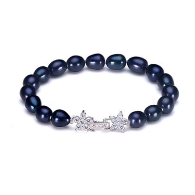 Kompleti nakita od prirodnog crnog bisera za žene, modni nakit, viseće naušnice, narukvice i ogrlice, 8-9 mm biserna zvijezda cirkon u obliku riže