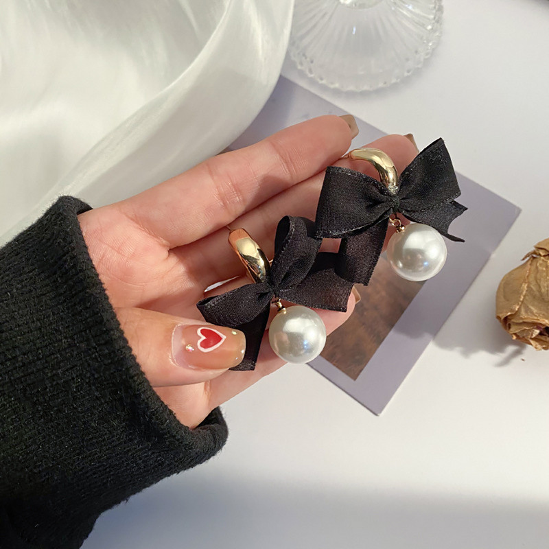 AENSOA 2021. Nove naušnice s bisernom mašnom od ugovorene tkanine, slatke crne boje, korejske modne ženske ljupke naušnice, nakit