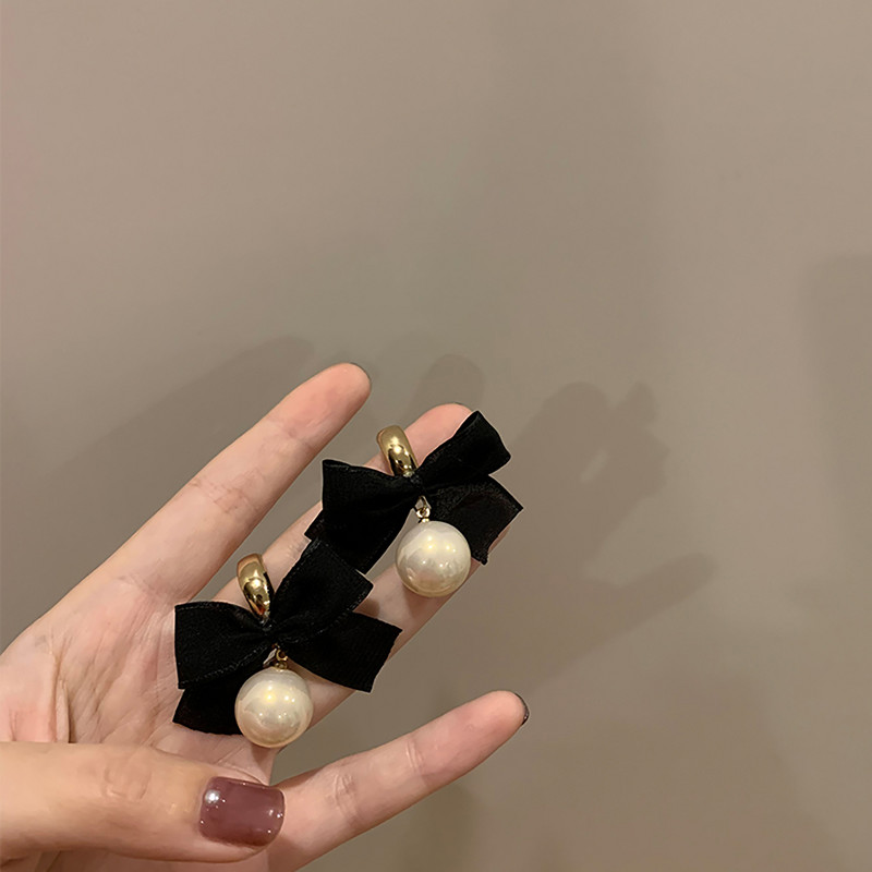 AENSOA 2021. Nove naušnice s bisernom mašnom od ugovorene tkanine, slatke crne boje, korejske modne ženske ljupke naušnice, nakit