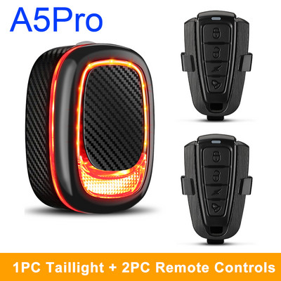 Sectyme Fara din spate pentru bicicletă, fără fir, impermeabilă, cu vibrații, alarmă antifurt, încărcare USB A5pro, lumină automată inteligentă de detectare a frânei pentru bicicletă