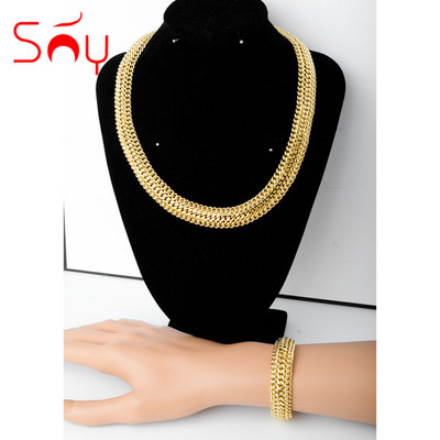 Sunny Jewelry Klasické Dubai Africké Hot Sale Retiazky Sady Široký náhrdelník Náramok pre ženy Muž Príležitostné Denné Nosenie Darčeky Párty