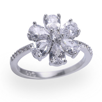Ofertas лъскав пръстен във формата на цвете, инкрустиран с бял кристал, цирконий, сребърен цвят, сплав за жени, сватбено парти, бижута, аксесоари