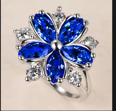 Oferă Inel din aliaj de culoare argintiu cu incrustație în formă de floare strălucitoare, cu cristal alb, zirconiu, pentru femei, accesorii de bijuterii pentru petrecerea de nuntă