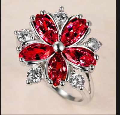Oferă Inel din aliaj de culoare argintiu cu incrustație în formă de floare strălucitoare, cu cristal alb, zirconiu, pentru femei, accesorii de bijuterii pentru petrecerea de nuntă