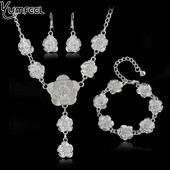 Set de bijuterii cu flori de trandafir placat cu argint, marca Yumfeel, set de bratari, cercei