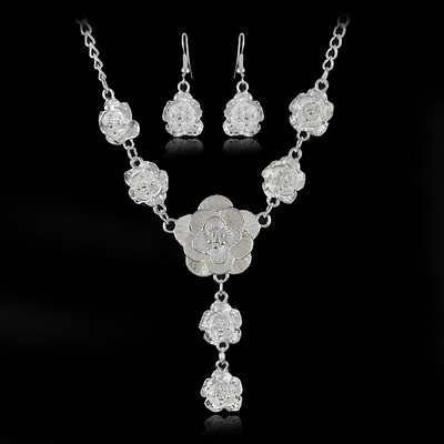 Set de bijuterii cu flori de trandafir placat cu argint, marca Yumfeel, set de bratari, cercei