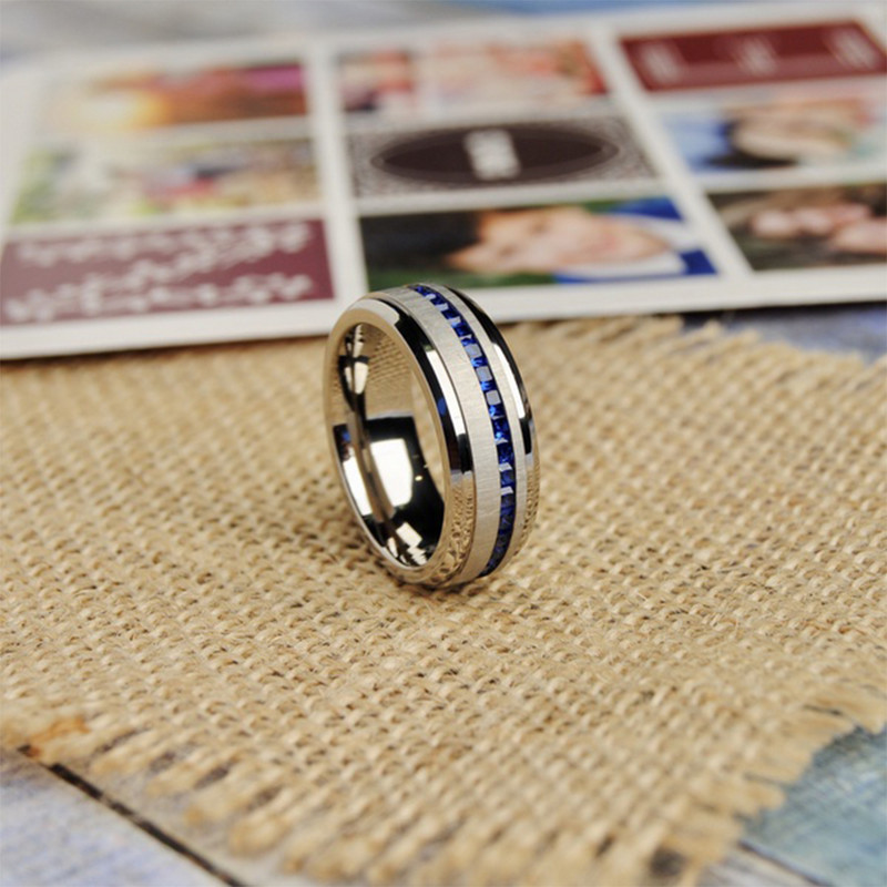 Naujas safyro kubinio cirkonio žiedas moterims Sidabrinės spalvos nerūdijančio plieno blizgaus krištolo pirštų juosta Elegantiškas papuošalas anillo plata