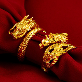 2021 Нов регулируем ретро пръстен за двойка Дракон и Феникс Годежен пръстен Красив пръстен Бижута Кръгъл пръстен Модни бижута