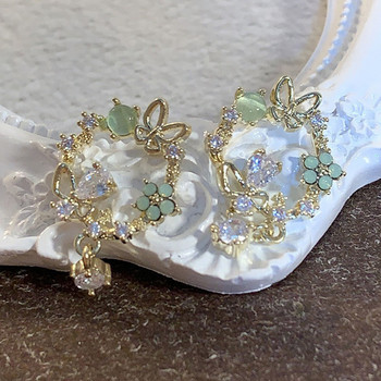 Корейски изящни обеци с цветя и пеперуди за жени Bling AAA Цирконова обеца с шипове Модни бижута за сватбено тържество Подарък Dropship