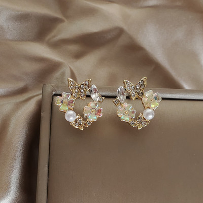 Išskirtiniai korėjietiški gėlių auskarai su drugeliais moterims Bling AAA cirkonio auskarai Madingi vestuvių vakarėliai papuošalai, dovanos