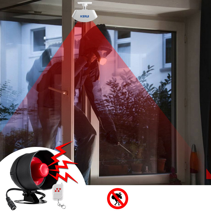 KERUI autonominė apsaugos signalizacijos sistema belaidė sirena, judesio jutiklis, vietinis aliarmo sirenos signalas su iki 100 db signalizacijos rinkiniu