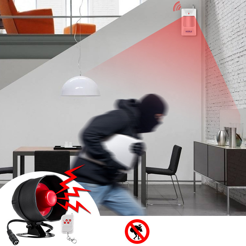 KERUI autonominė apsaugos signalizacijos sistema belaidė sirena, judesio jutiklis, vietinis aliarmo sirenos signalas su iki 100 db signalizacijos rinkiniu