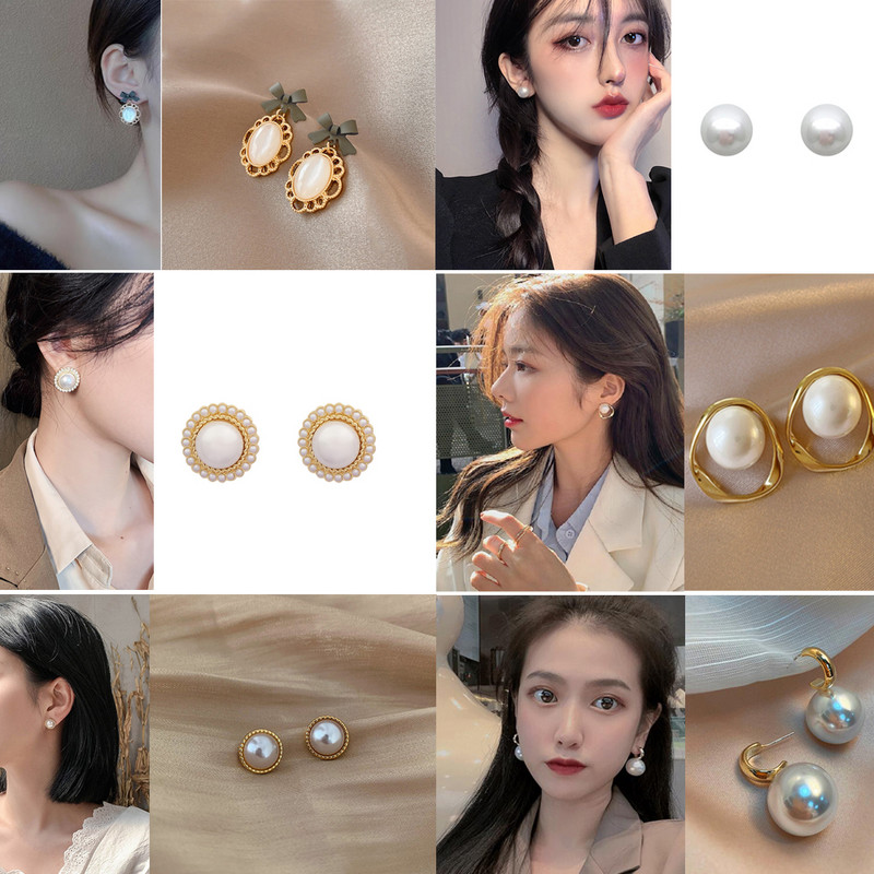 Cercei cu perle simulate de epocă mari, drăguți, la modă, elegante, create, cercei cu șnur de perle, pentru cadou de petrecere de nuntă