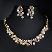 Colier de perle imitatie Cercei Set bijuterii nunta Dubai pentru femei Accesorii rochii Culori aurii