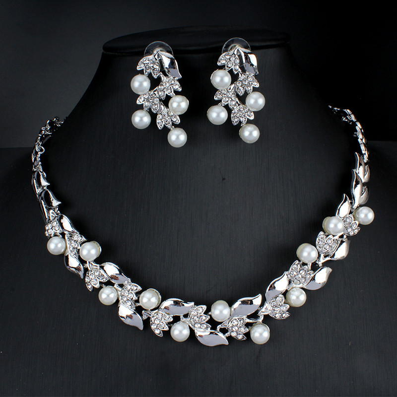 Colier de perle imitatie Cercei Set bijuterii nunta Dubai pentru femei Accesorii rochii Culori aurii