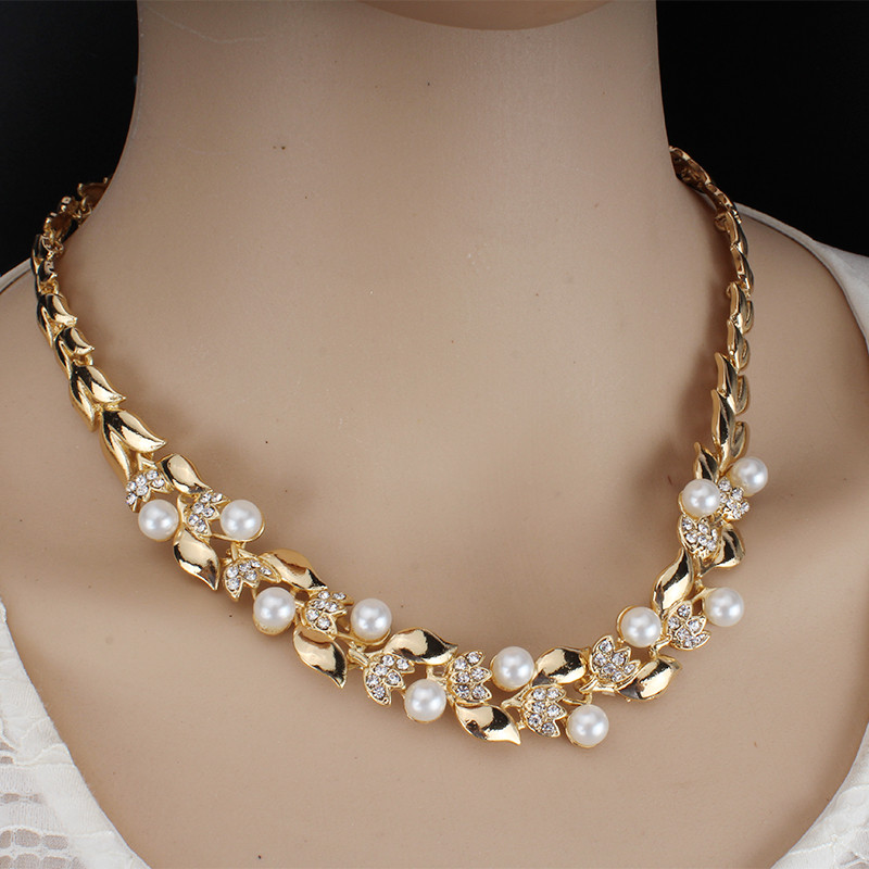 Colier de perle imitatie Cercei Set bijuterii nunta Dubai pentru femei Accesorii rochii Culori aurii