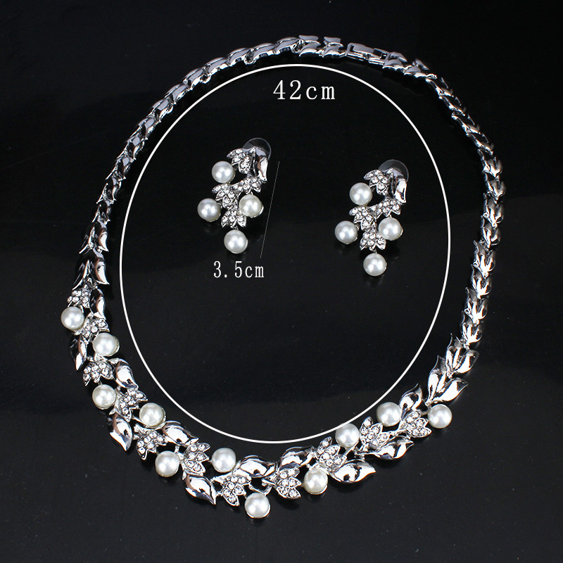 Colier de perle imitatie Cercei Set bijuterii nunta Dubai pentru femei Accesorii rochii Culori aurii