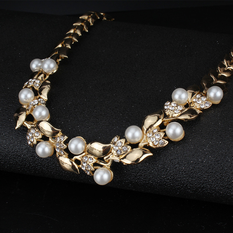 Colier de perle imitatie Cercei Set bijuterii nunta Dubai pentru femei Accesorii rochii Culori aurii