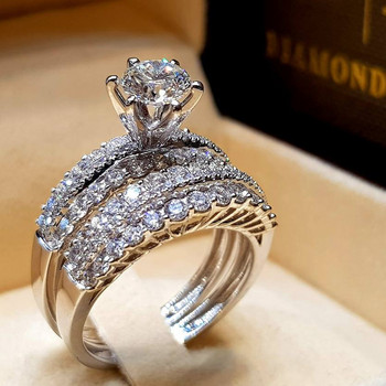 Серия от 2 бр./комплект! Модерен комплект кръгли пръстени с бял кристал Milangirl за жени, сватба, годеж, парти, модни бижута, цяла разпродажба