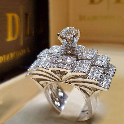 2 vnt / rinkinys serija! Madingas Milangirl balto krištolinio apvalaus žiedo rinkinys moterims, vestuvių sužadėtuvių vakarėliui, madingų papuošalų didmeninis išpardavimas