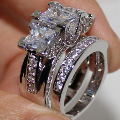 2 vnt / rinkinys serija! Madingas Milangirl balto krištolinio apvalaus žiedo rinkinys moterims, vestuvių sužadėtuvių vakarėliui, madingų papuošalų didmeninis išpardavimas