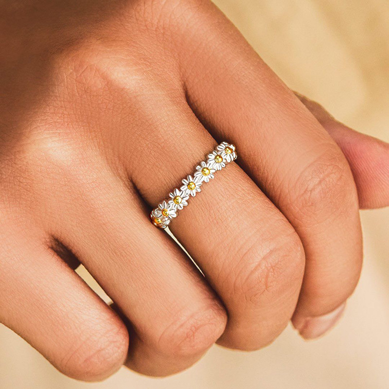 Inele Vintage Daisy pentru femei Inel drăguț cu flori Manșetă deschisă reglabilă Inele de logodnă de nuntă Bijuterii feminine Bague