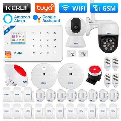 KERUI W181 Домашна алармена система WIFI GSM поддръжка на аларма Alexa Tuya Smart Motion Sensor Сензор за врата Детектор Сирена IP камера