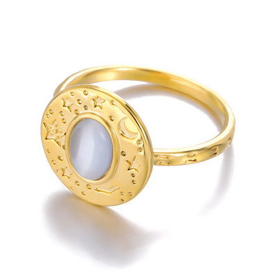 Inel de femeie din oțel inoxidabil de culoare argintie, opal, inele vintage, cupru, geometric, minimalist, inel gros, cadou elegant de bijuterii de nuntă