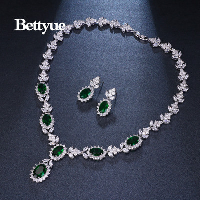 Bettyue Brand Charm Модни луксозни комплекти бижута AAA Zircon Green Geometric Florid Булчински комплект бижута за жени Сватбен подарък