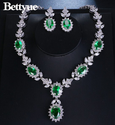 Bettyue Brand Charm Fashion Set de bijuterii de lux AAA Zircon Green Geometric Florid Set de bijuterii de mireasa pentru femeie Cadou de nunta