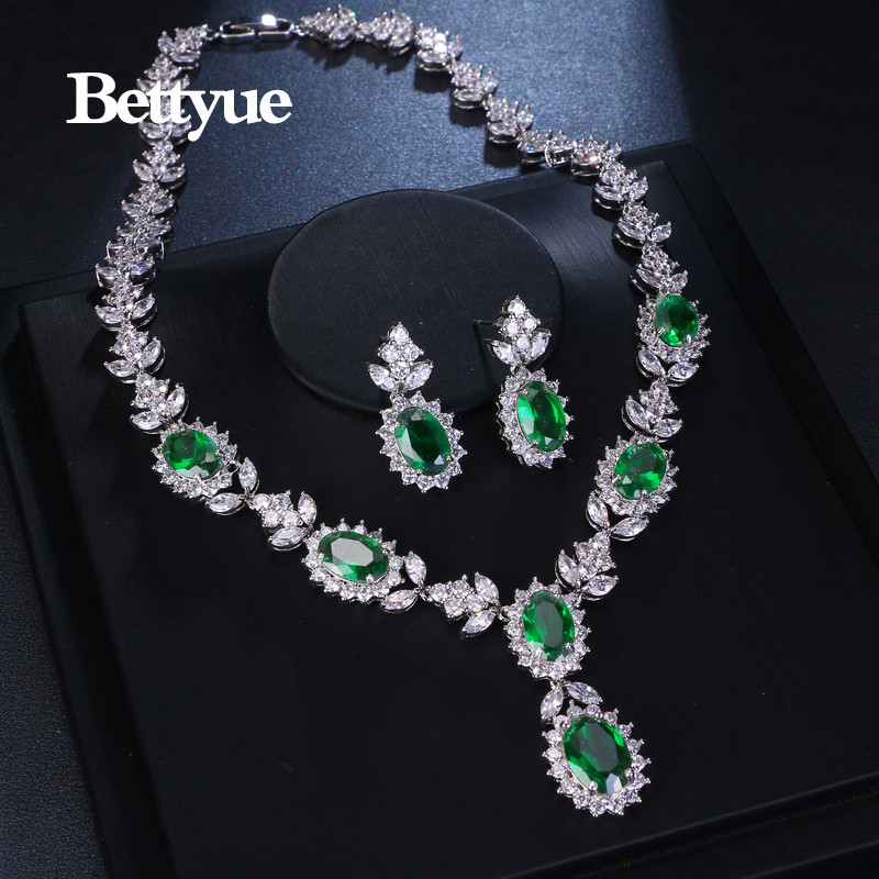 Bettyue Brand Charm Fashion Set de bijuterii de lux AAA Zircon Green Geometric Florid Set de bijuterii de mireasa pentru femeie Cadou de nunta