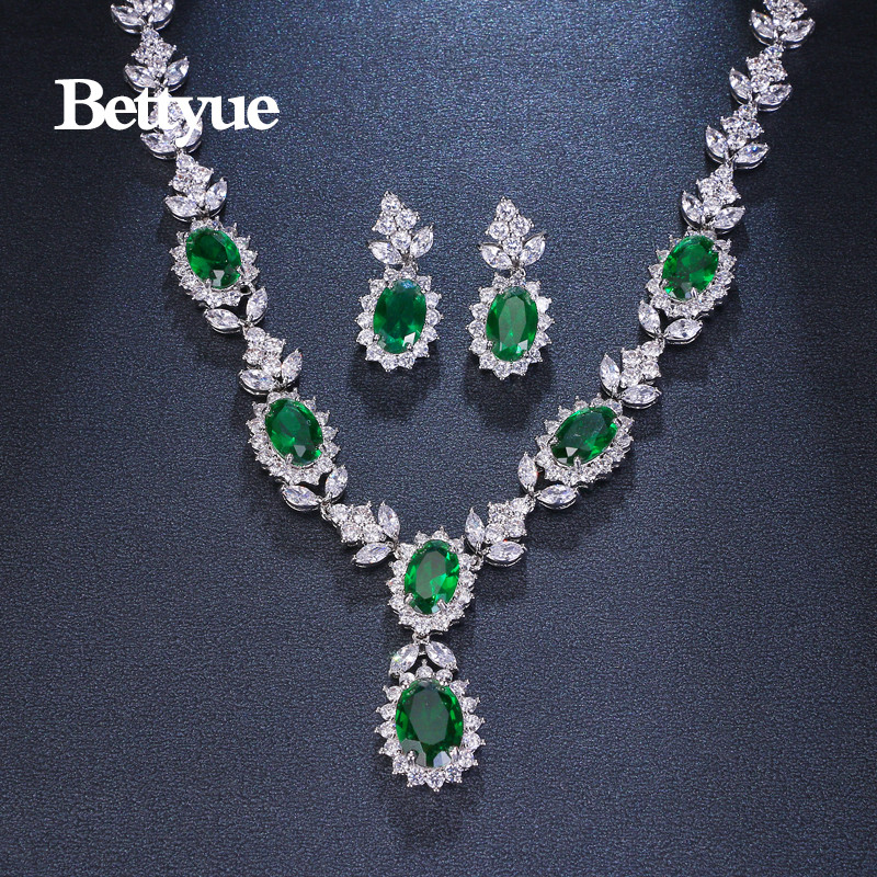 Bettyue Brand Charm Fashion Set de bijuterii de lux AAA Zircon Green Geometric Florid Set de bijuterii de mireasa pentru femeie Cadou de nunta