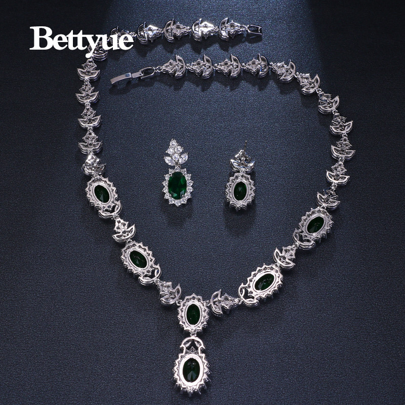 Bettyue Brand Charm Fashion Set de bijuterii de lux AAA Zircon Green Geometric Florid Set de bijuterii de mireasa pentru femeie Cadou de nunta
