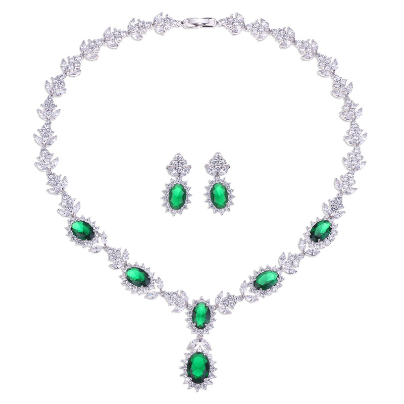 Bettyue Brand Charm Fashion Set de bijuterii de lux AAA Zircon Green Geometric Florid Set de bijuterii de mireasa pentru femeie Cadou de nunta