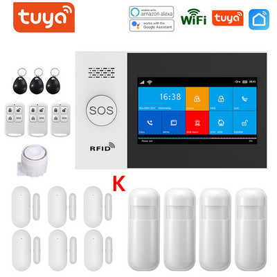 Tuya WIFI GSM trauksmes sistēma APP tālvadības pults trauksmes panelis, pārslēdzams 9 valodās, bezvadu mājas drošība RFID kartes sviras atslēgšana