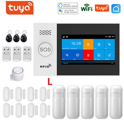 Tuya WIFI GSM trauksmes sistēma APP tālvadības pults trauksmes panelis, pārslēdzams 9 valodās, bezvadu mājas drošība RFID kartes sviras atslēgšana