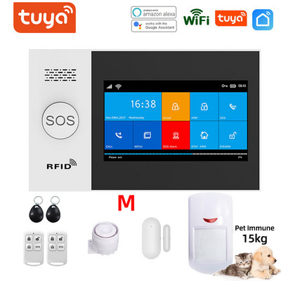 Tuya WIFI GSM trauksmes sistēma APP tālvadības pults trauksmes panelis, pārslēdzams 9 valodās, bezvadu mājas drošība RFID kartes sviras atslēgšana