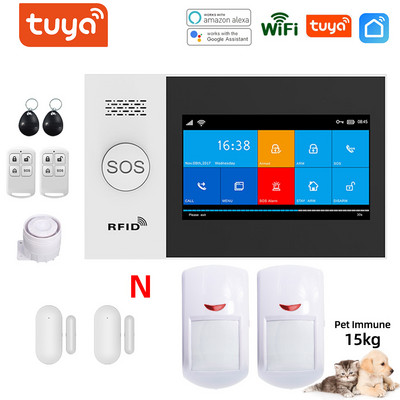 Tuya WIFI GSM trauksmes sistēma APP tālvadības pults trauksmes panelis, pārslēdzams 9 valodās, bezvadu mājas drošība RFID kartes sviras atslēgšana